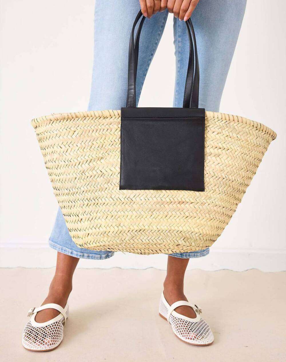 NEW MERSEA women's marrakech market basket tote bag in black